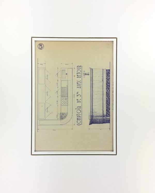 Technical Drawing Original Art - Cafe Bar Counter, Blue Print, C.1940