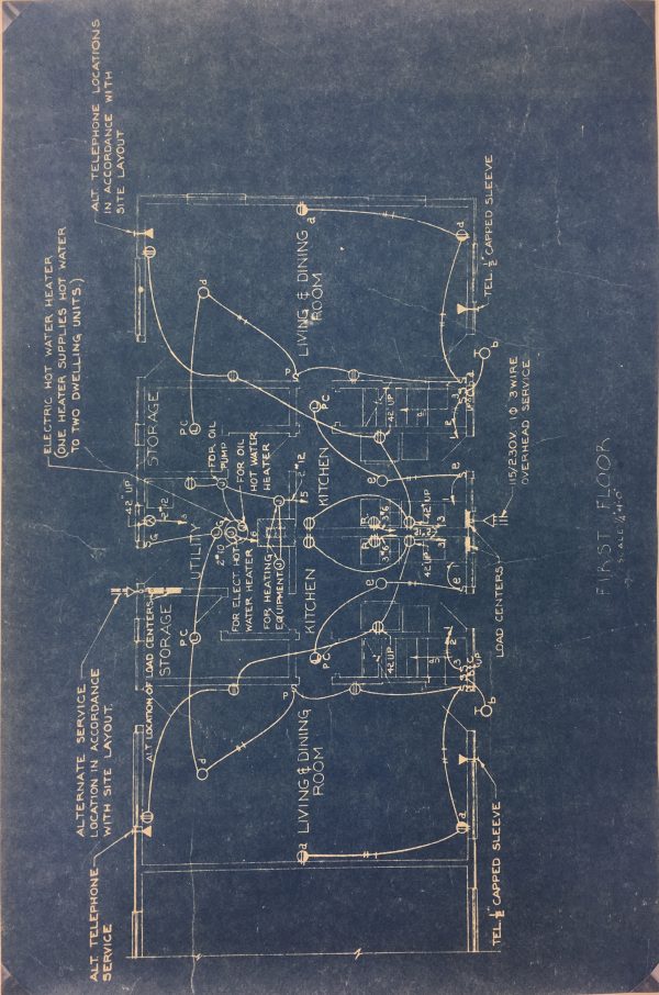 Technical Drawing Original Art - Living Quarters, USACE, 1950