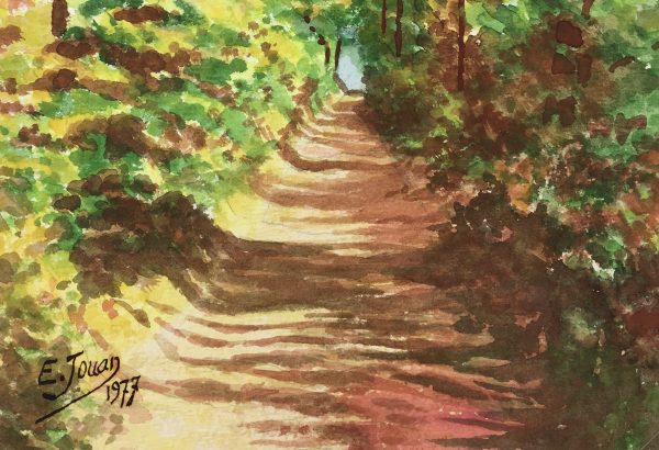 Trees Original Art - Forest Path, E. Jouan, 1977