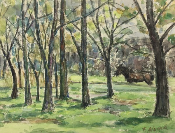 Trees Original Art - Under the Trees, F. Alomer, c. 1950