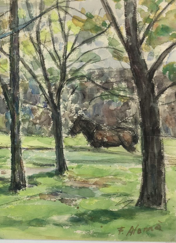 Trees Original Art - Under the Trees, F. Alomer, c. 1950