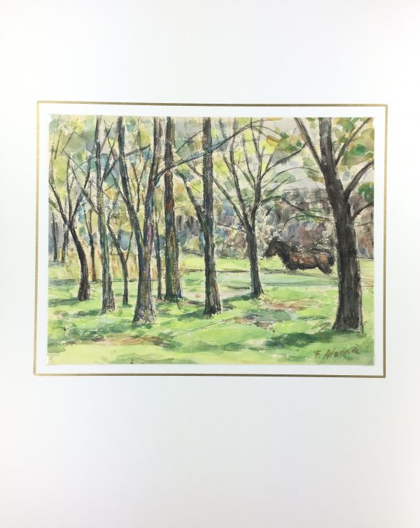 Trees Original Art - Under the Trees, F. Alomer, c. 1950