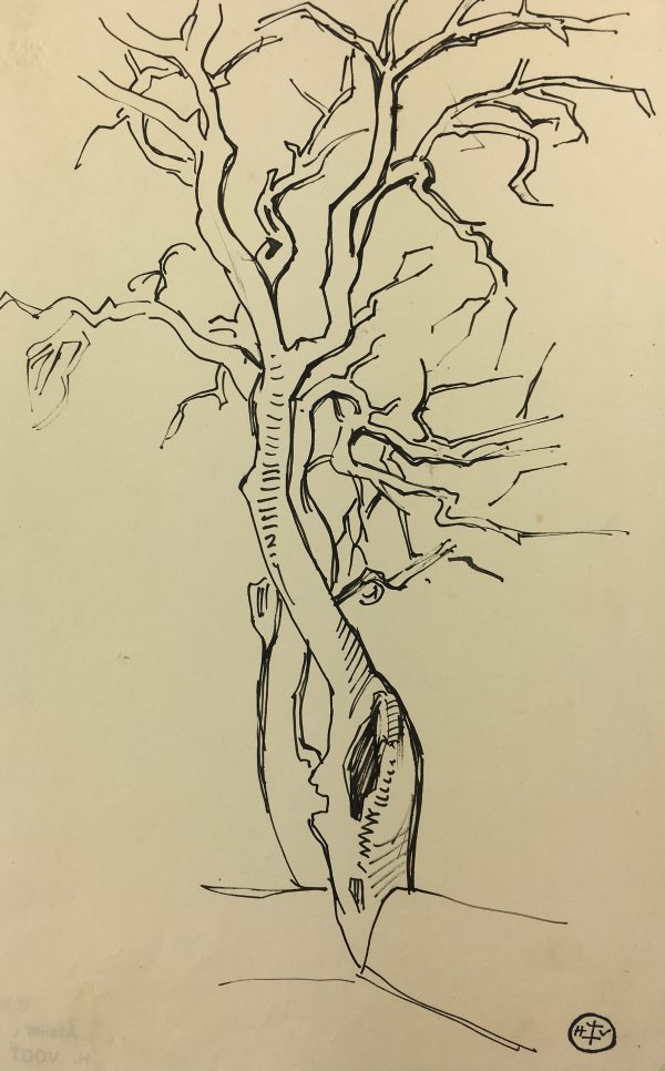 Trees Original Art - Tree Silhouette, H.T.V., c. 1940