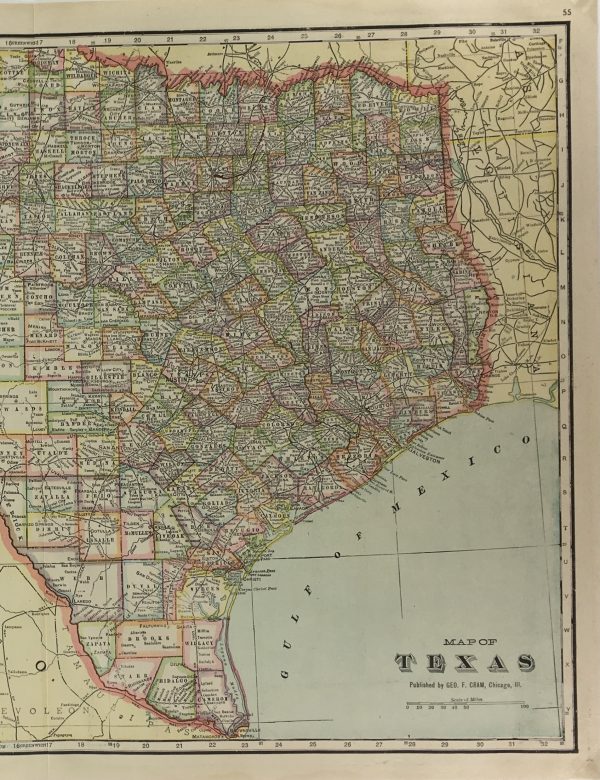 Texas Map - Texas Map, George Cram, 1914