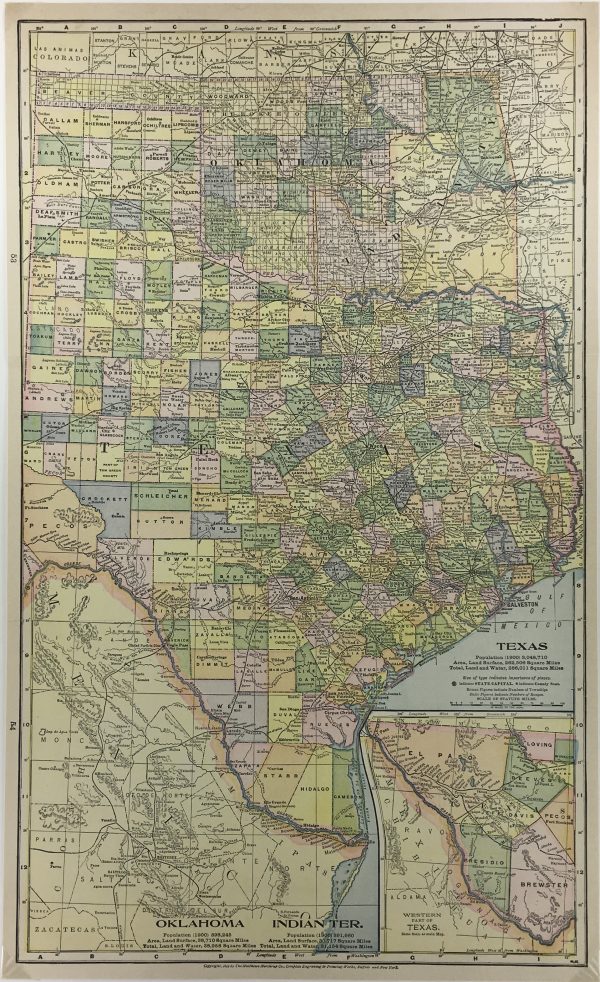 Texas Map - Texas & Oklahoma, Matthews-Northrup, 1903