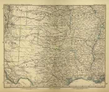 Texas Map - Texas & Central States, Stieler, 1886